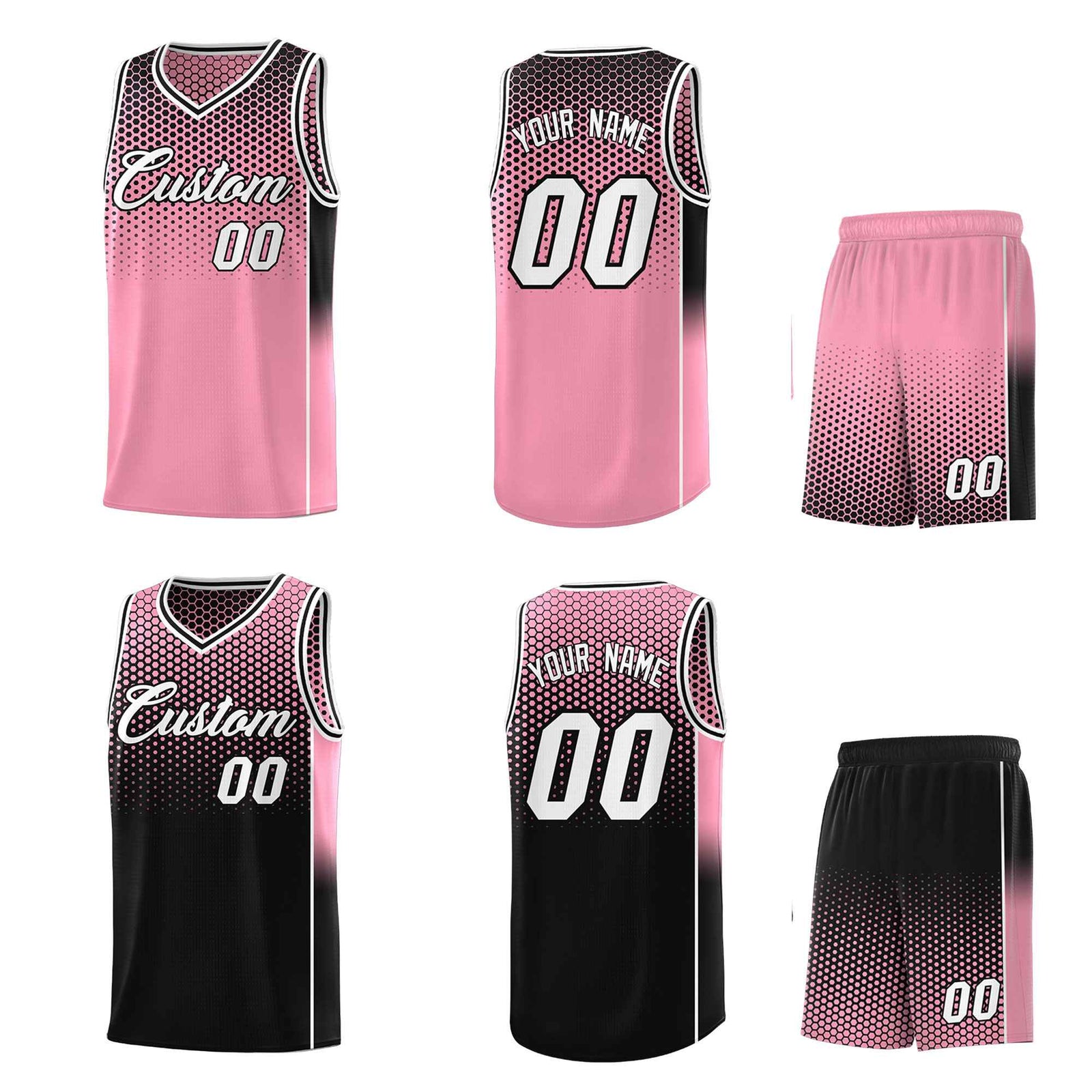 Custom Light Pink Black Reversible Side Gradient Sports Uniform Dot Pattern Basketball Jersey Kits