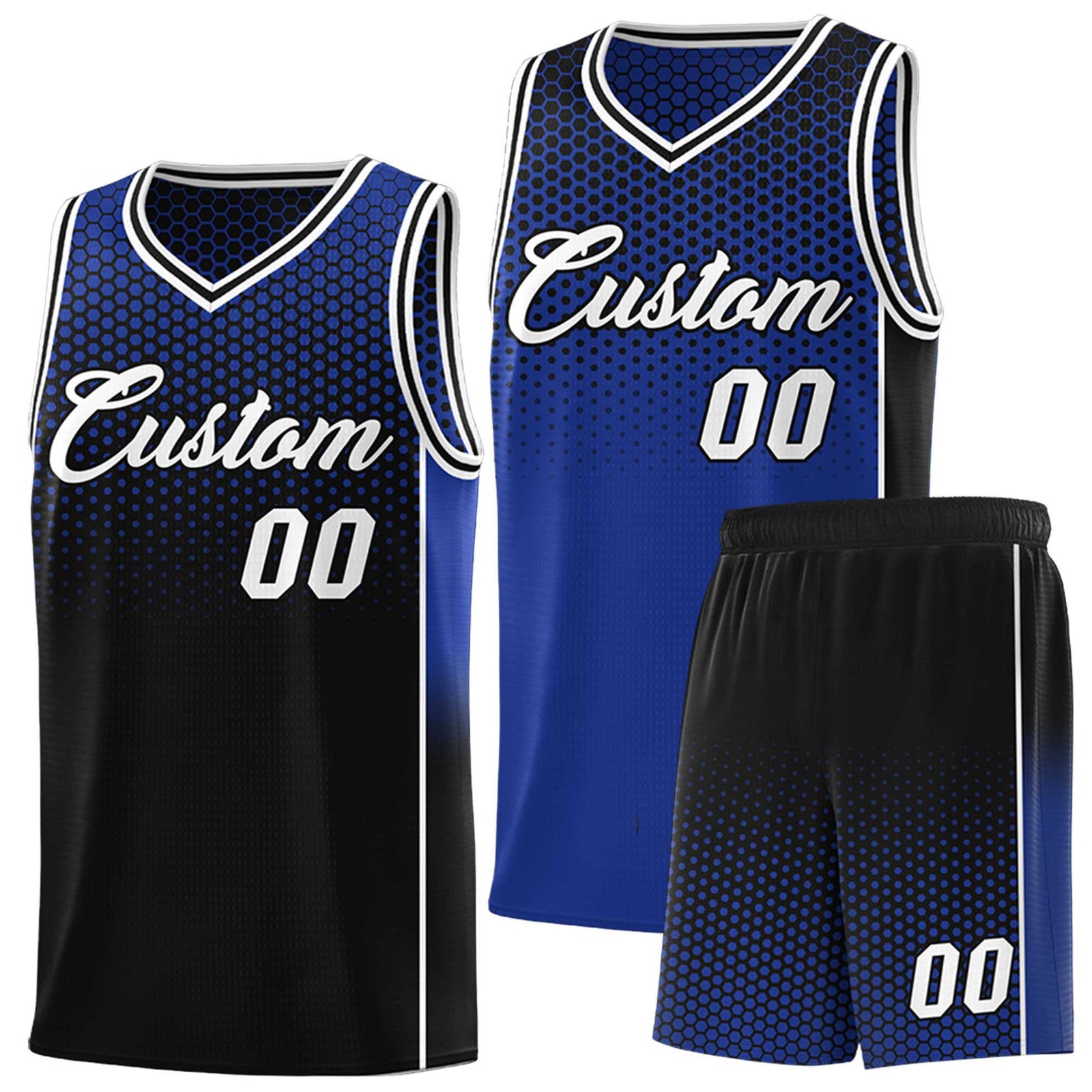Custom Royal Black Reversible Side Gradient Sports Uniform Dot Pattern Basketball Jersey Kits