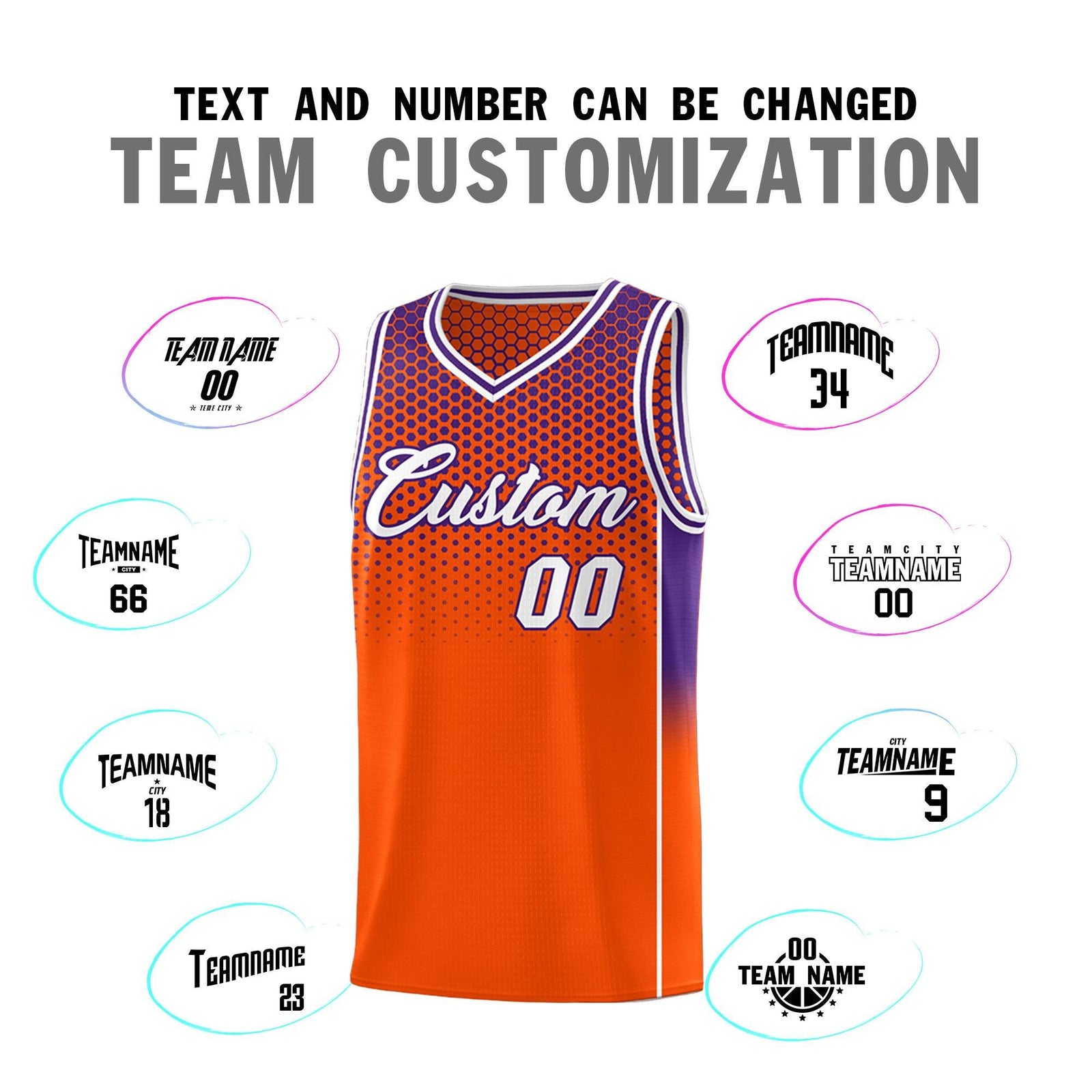 Custom Orange Purple Reversible Side Gradient Sports Uniform Dot Pattern Basketball Jersey Kits