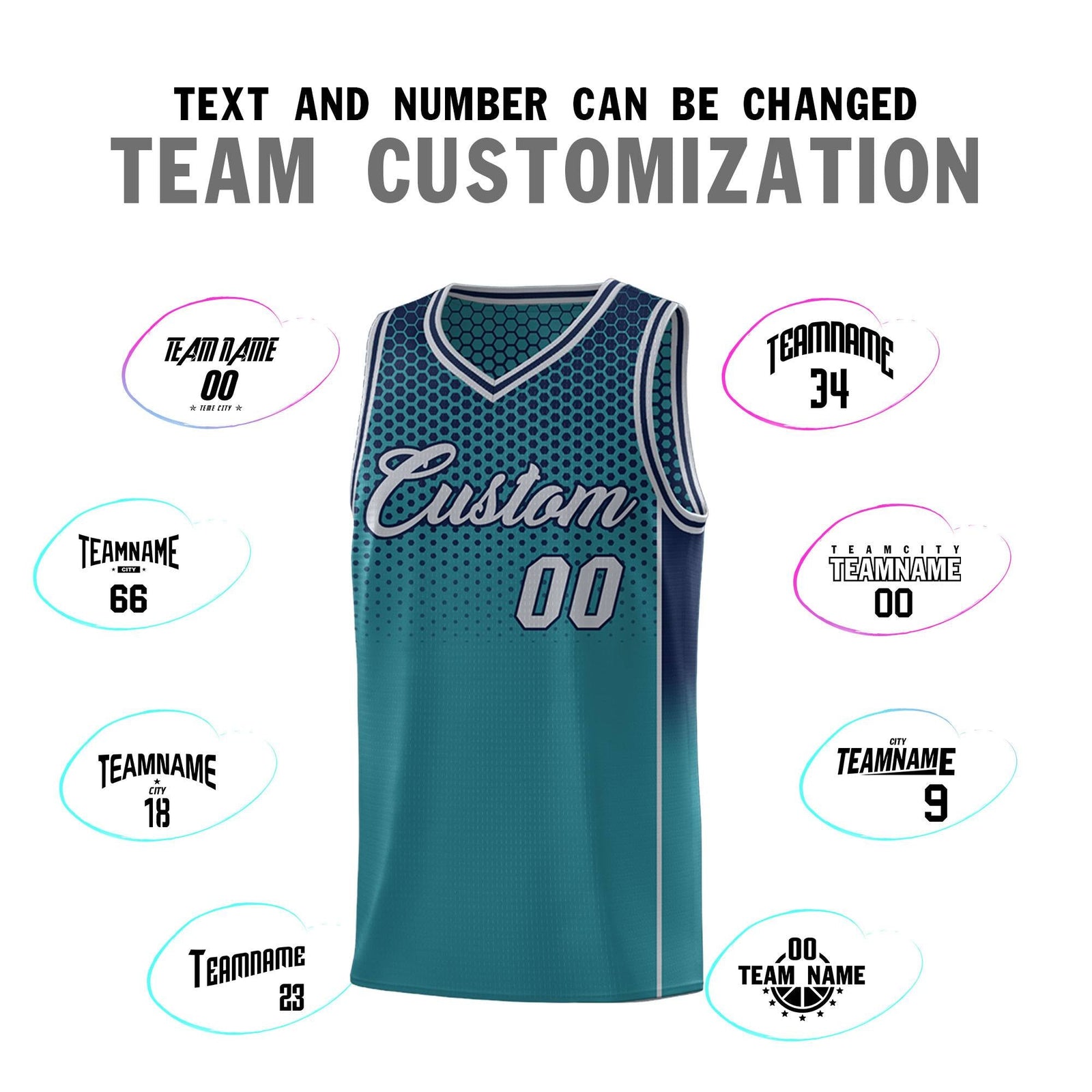 Custom Aqua Navy Reversible Side Gradient Sports Uniform Dot Pattern Basketball Jersey Kits