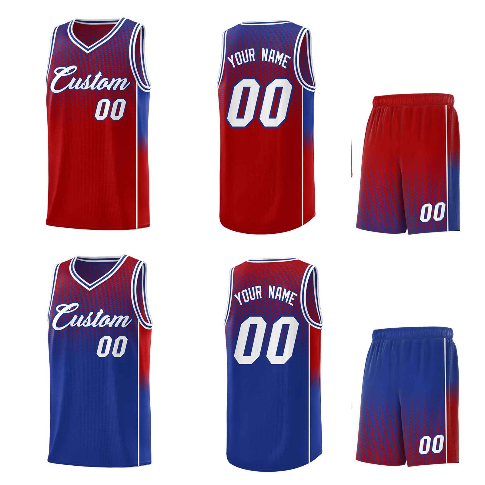 Custom Red Royal Reversible Side Gradient Sports Uniform Dot Pattern Basketball Jersey Kits