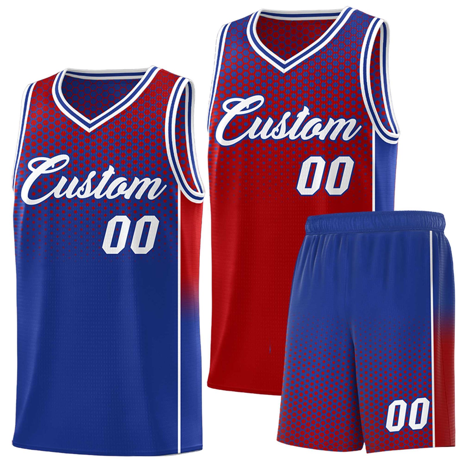 Custom Red Royal Reversible Side Gradient Sports Uniform Dot Pattern Basketball Jersey Kits