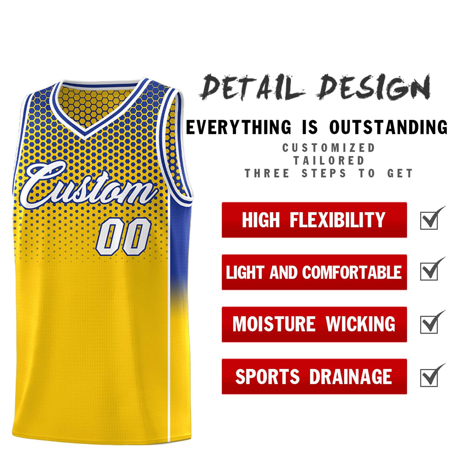 Custom Gold Royal Reversible Side Gradient Sports Uniform Dot Pattern Basketball Jersey Kits