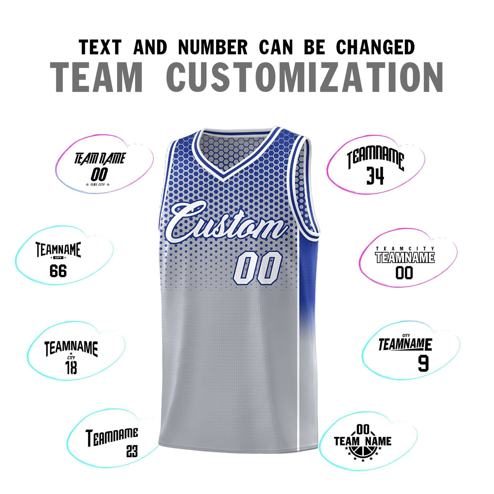 Custom Gray Royal Reversible Side Gradient Sports Uniform Dot Pattern Basketball Jersey Kits