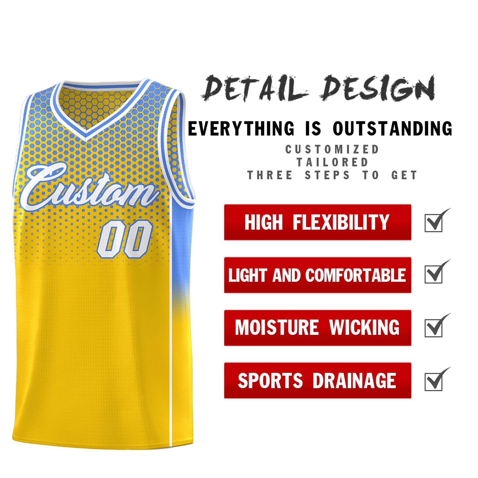 Custom Gold Light Blue Reversible Side Gradient Sports Uniform Dot Pattern Basketball Jersey Kits