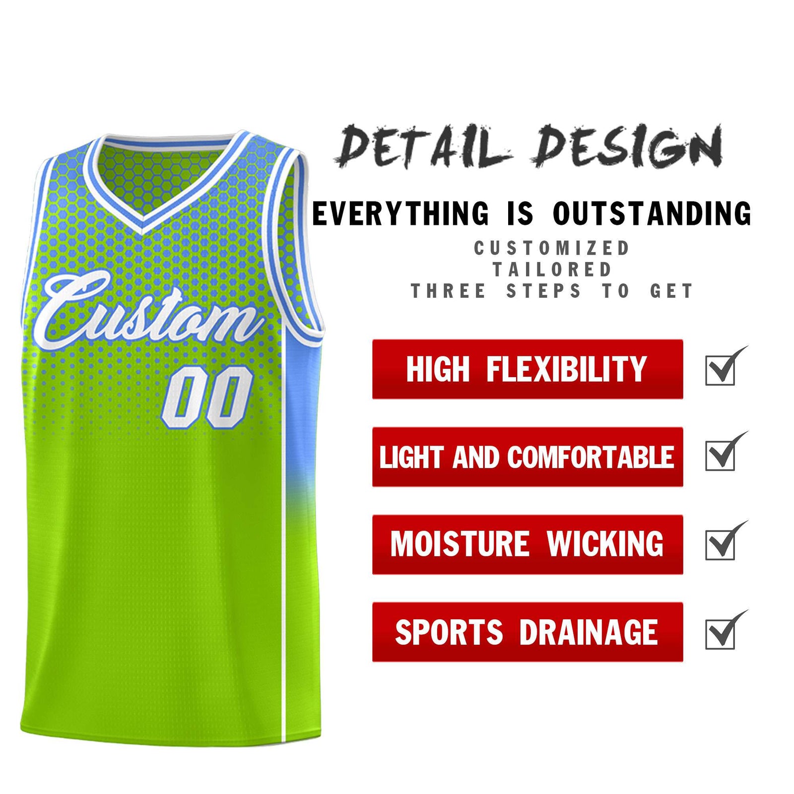 Custom Neon Green Light Blue Reversible Side Gradient Sports Uniform Dot Pattern Basketball Jersey Kits