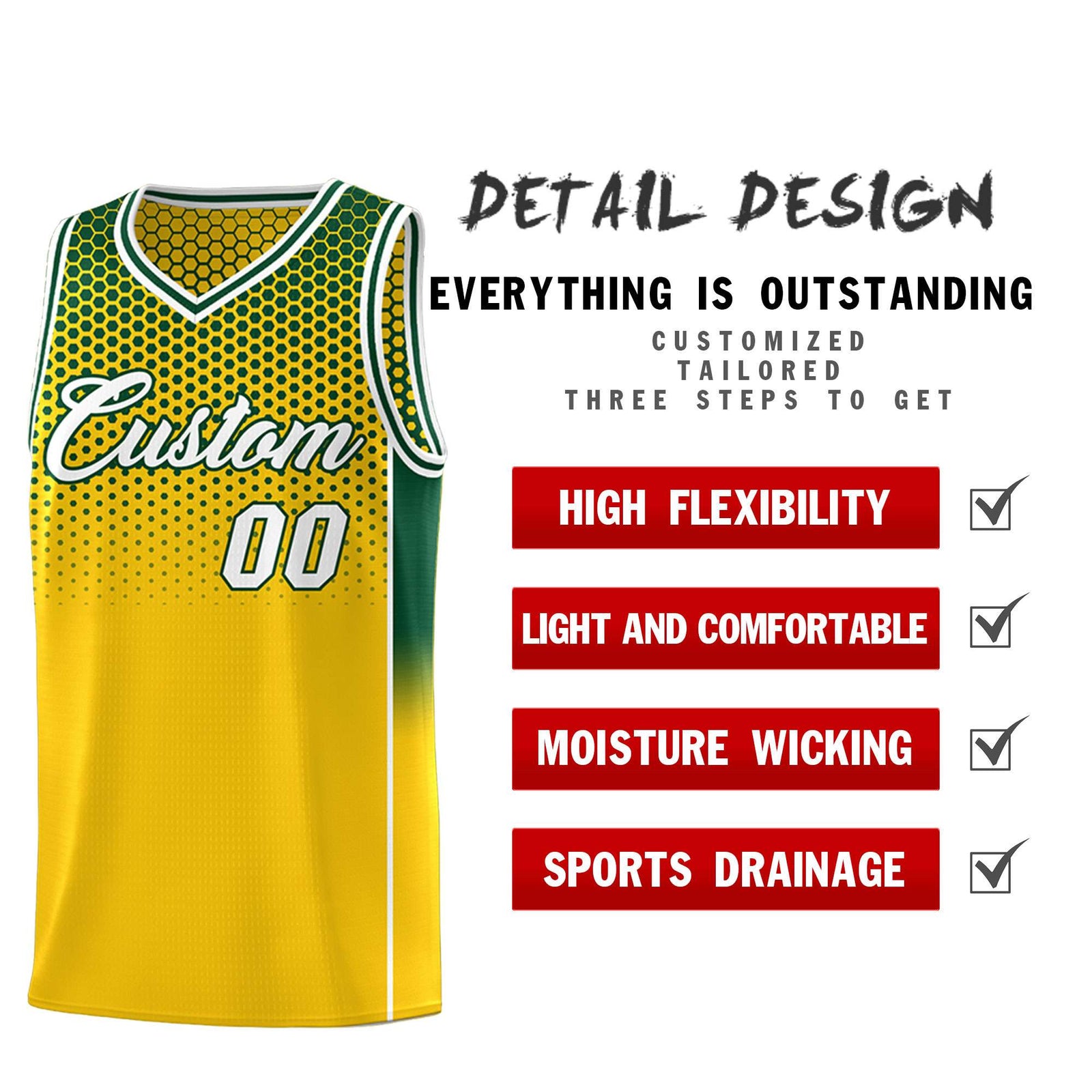 Custom Gold Green Reversible Side Gradient Sports Uniform Dot Pattern Basketball Jersey Kits