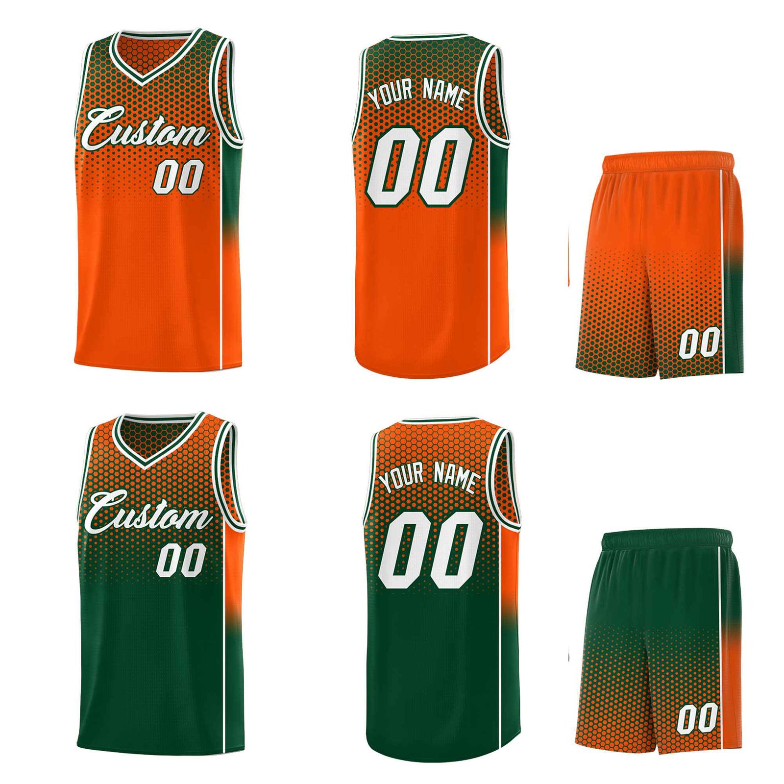 Custom Orange Green Reversible Side Gradient Sports Uniform Dot Pattern Basketball Jersey Kits