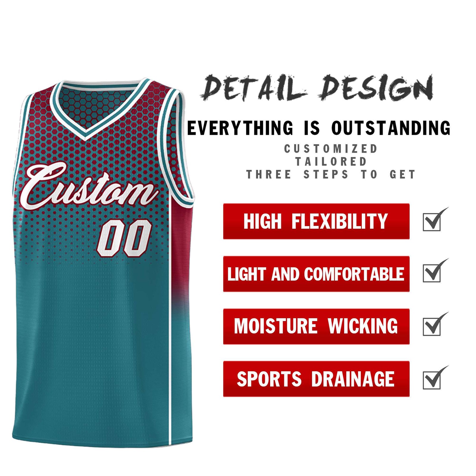 Custom Teal Crimson Reversible Side Gradient Sports Uniform Dot Pattern Basketball Jersey Kits