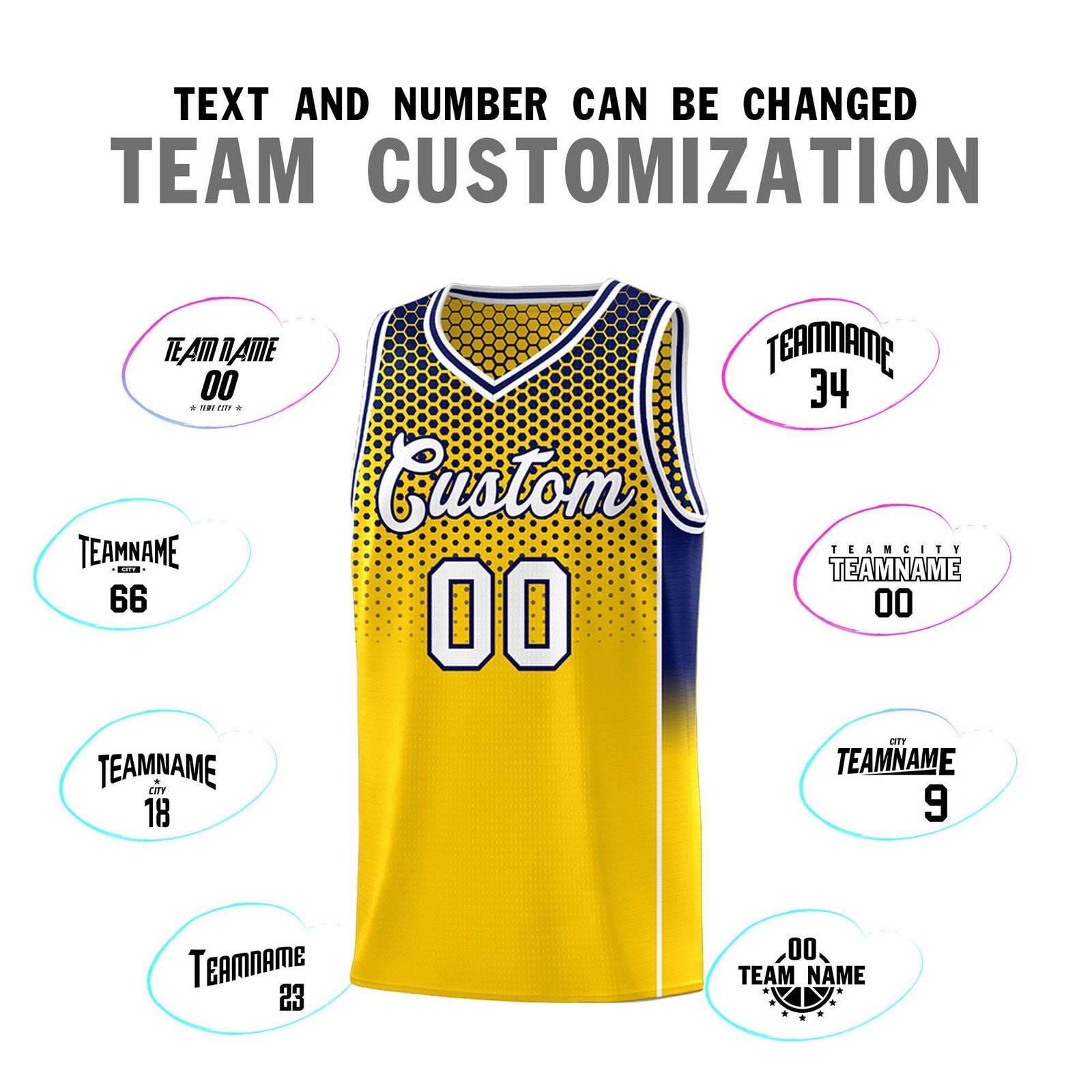 Custom Gold Navy Reversible Side Gradient Sports Uniform Dot Pattern Basketball Jersey Kits