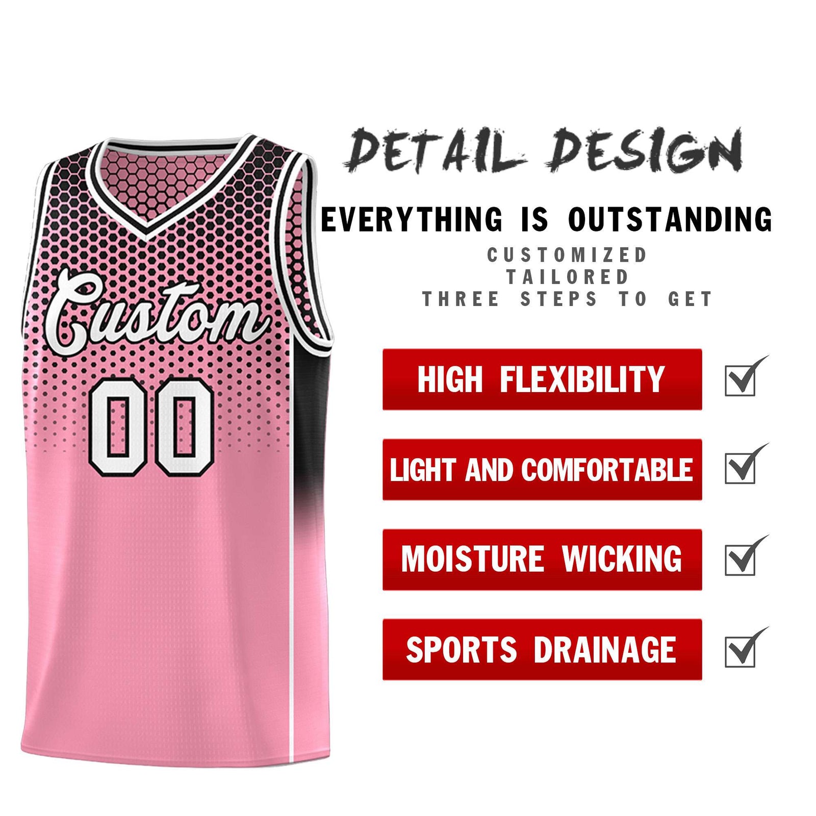 Custom Light Pink Black Reversible Side Gradient Sports Uniform Dot Pattern Basketball Jersey Kits