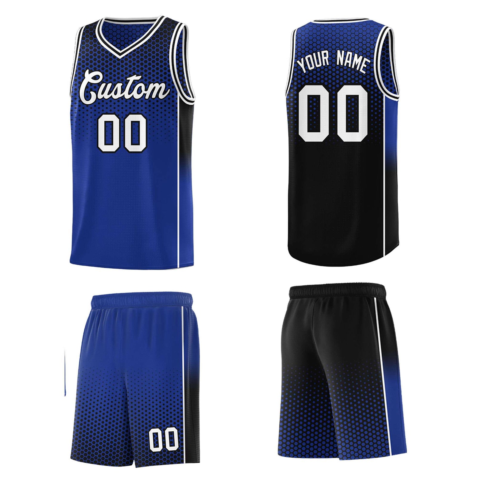 Custom Royal Black Reversible Side Gradient Sports Uniform Dot Pattern Basketball Jersey Kits