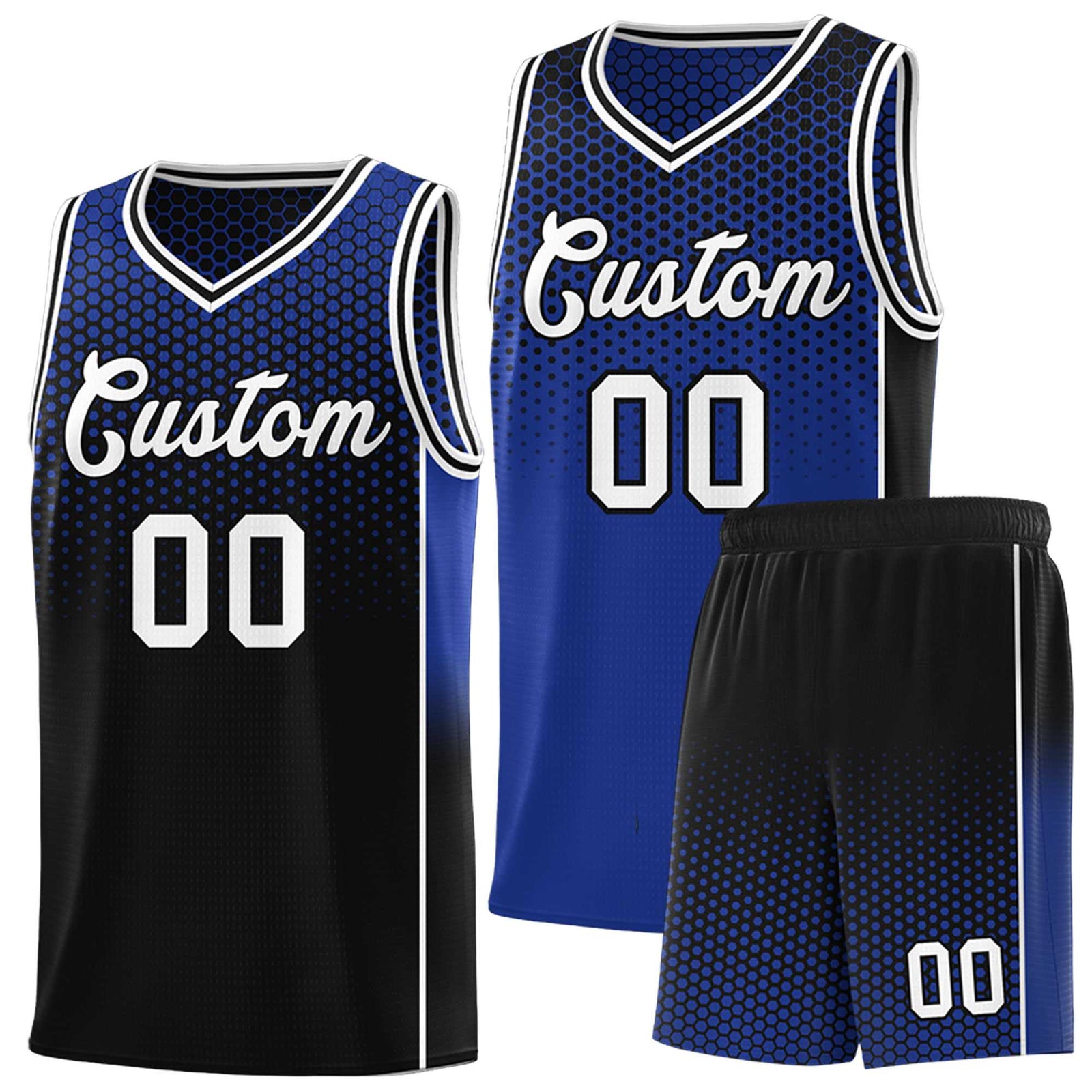 Custom Royal Black Reversible Side Gradient Sports Uniform Dot Pattern Basketball Jersey Kits
