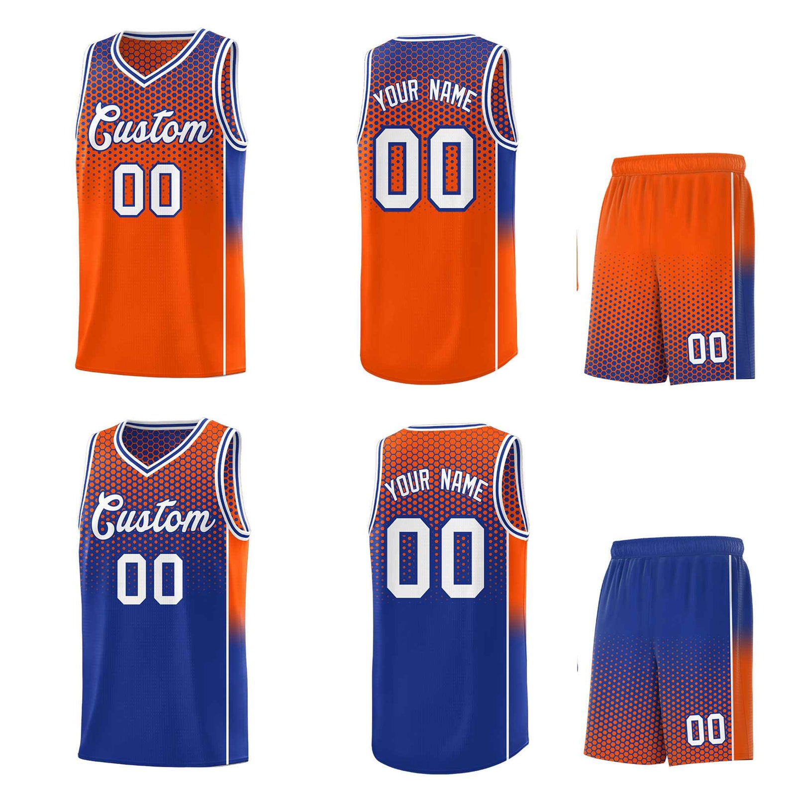 Custom Orange Royal Reversible Side Gradient Sports Uniform Dot Pattern Basketball Jersey Kits