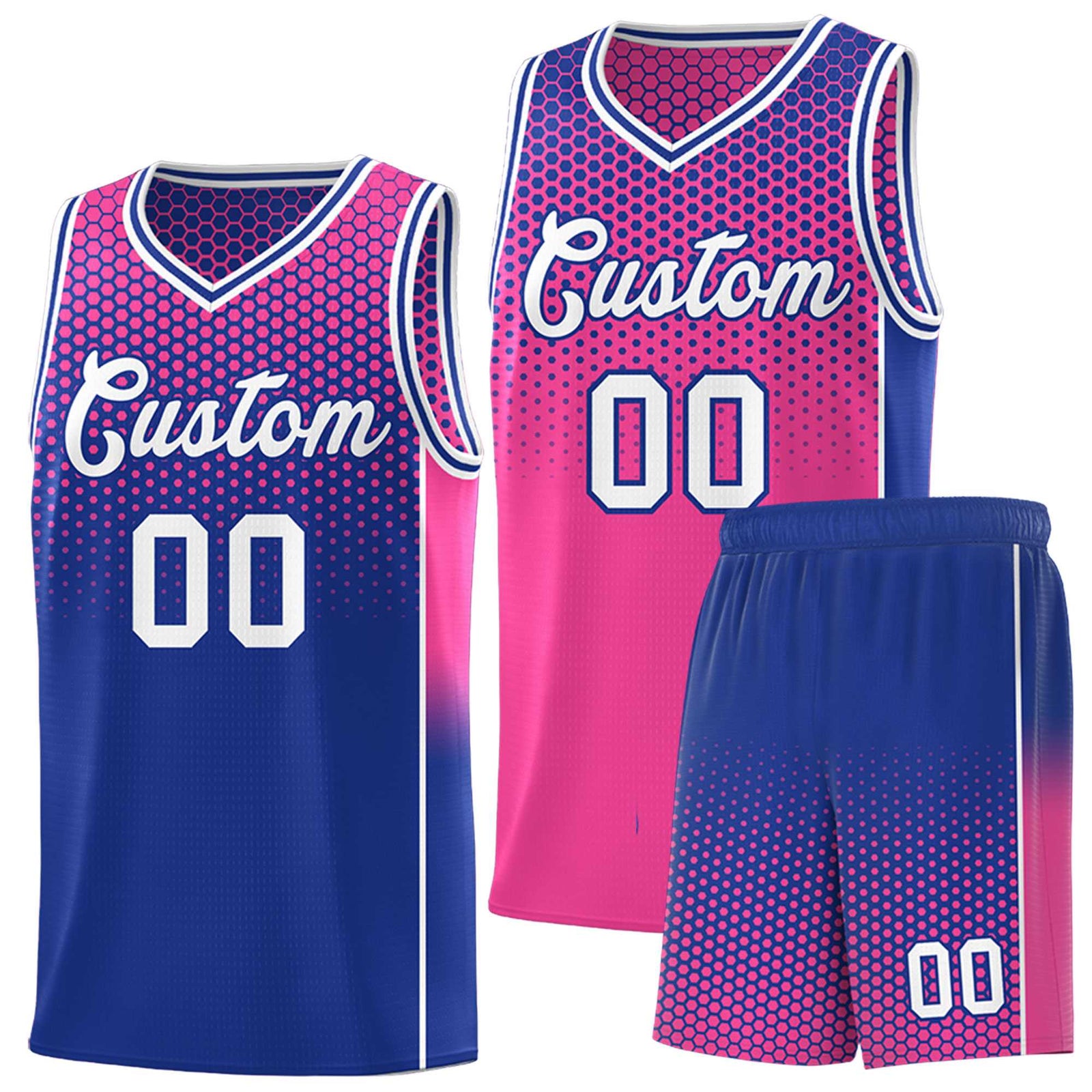 Custom Pink Royal Reversible Side Gradient Sports Uniform Dot Pattern Basketball Jersey Kits