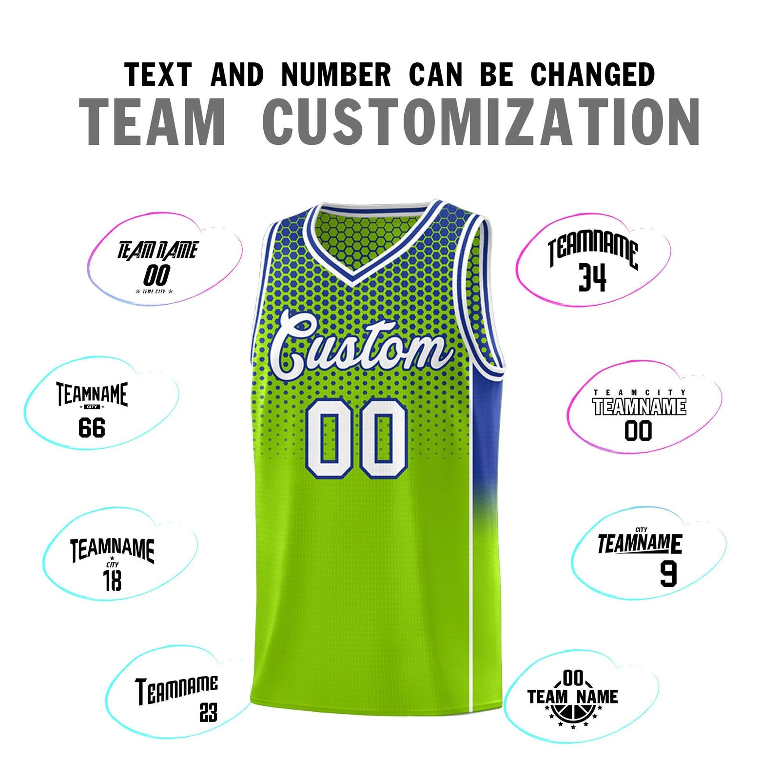 Custom Neon Green Royal Reversible Side Gradient Sports Uniform Dot Pattern Basketball Jersey Kits