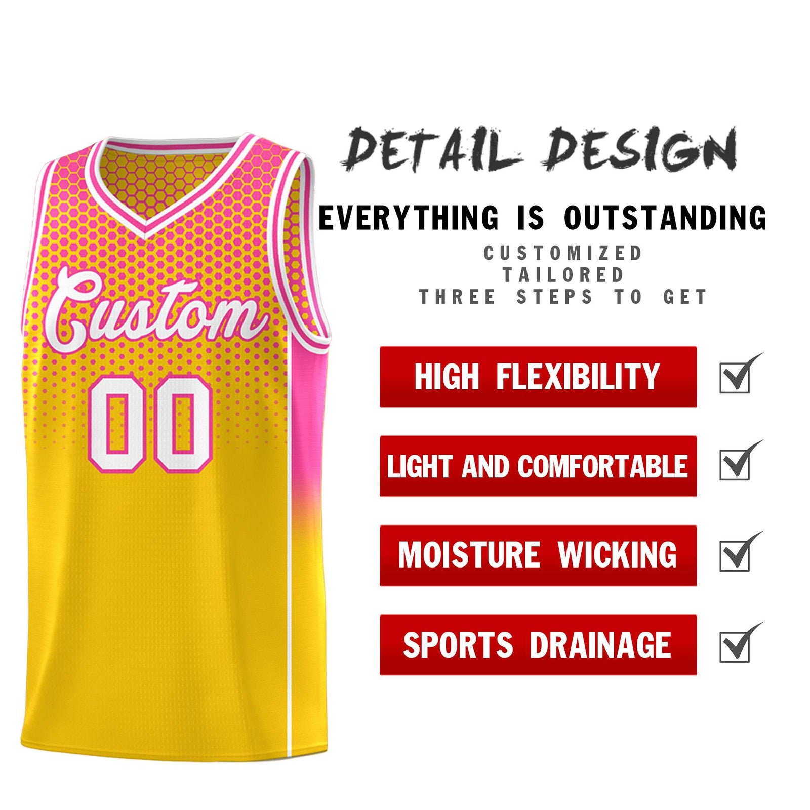 Custom Gold Pink Reversible Side Gradient Sports Uniform Dot Pattern Basketball Jersey Kits