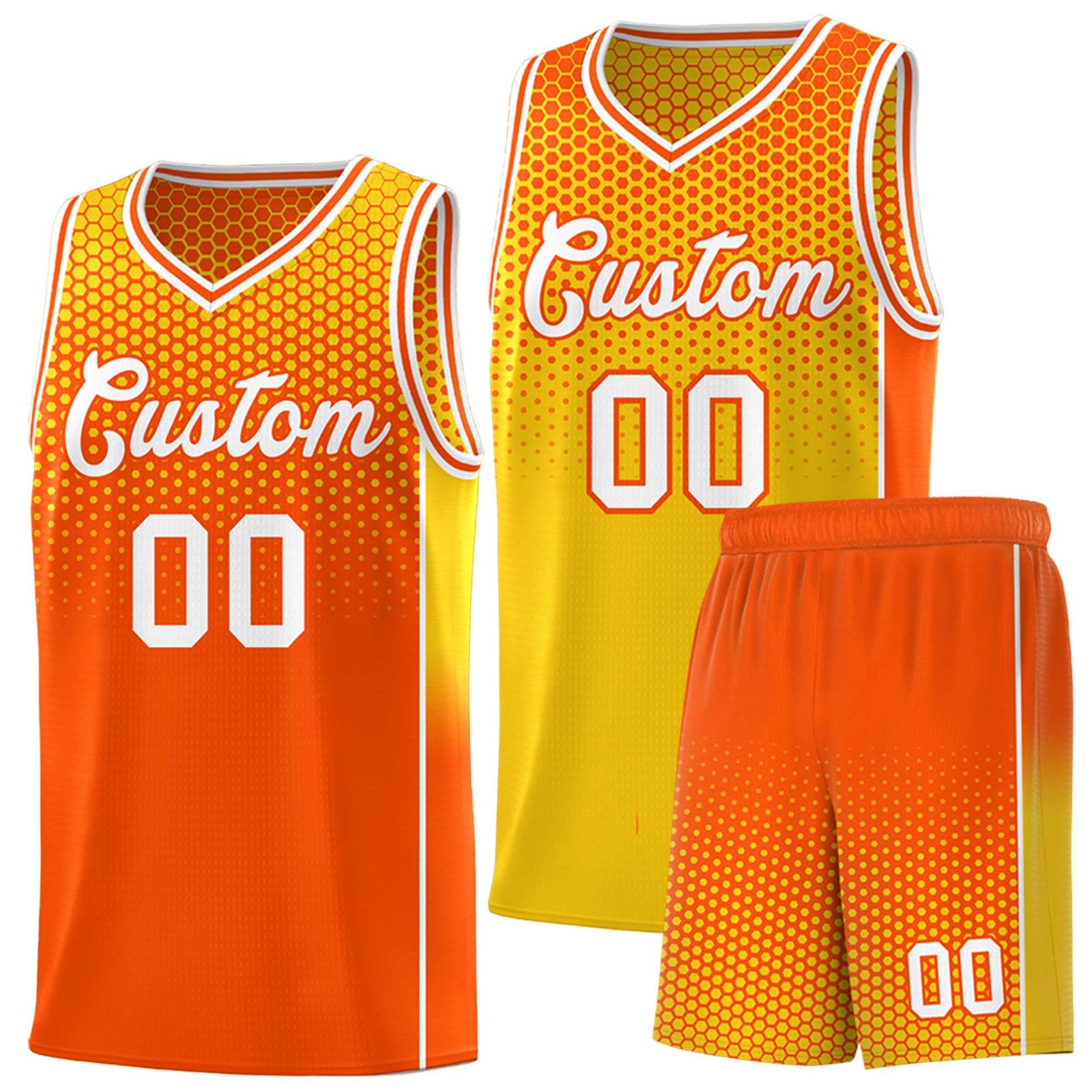Custom Gold Orange Reversible Side Gradient Sports Uniform Dot Pattern Basketball Jersey Kits