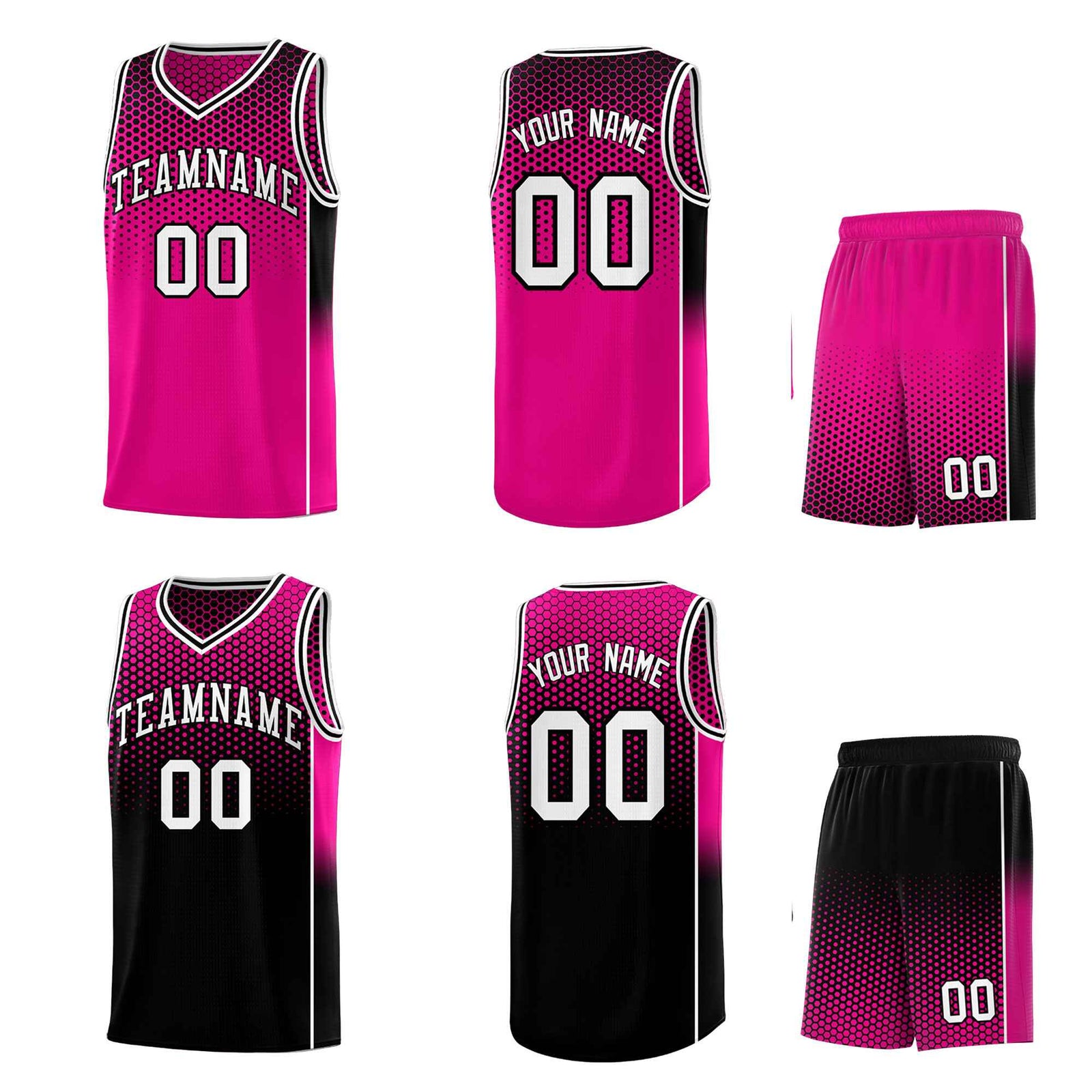 Custom Rose Red Black Reversible Side Gradient Sports Uniform Dot Pattern Basketball Jersey Kits