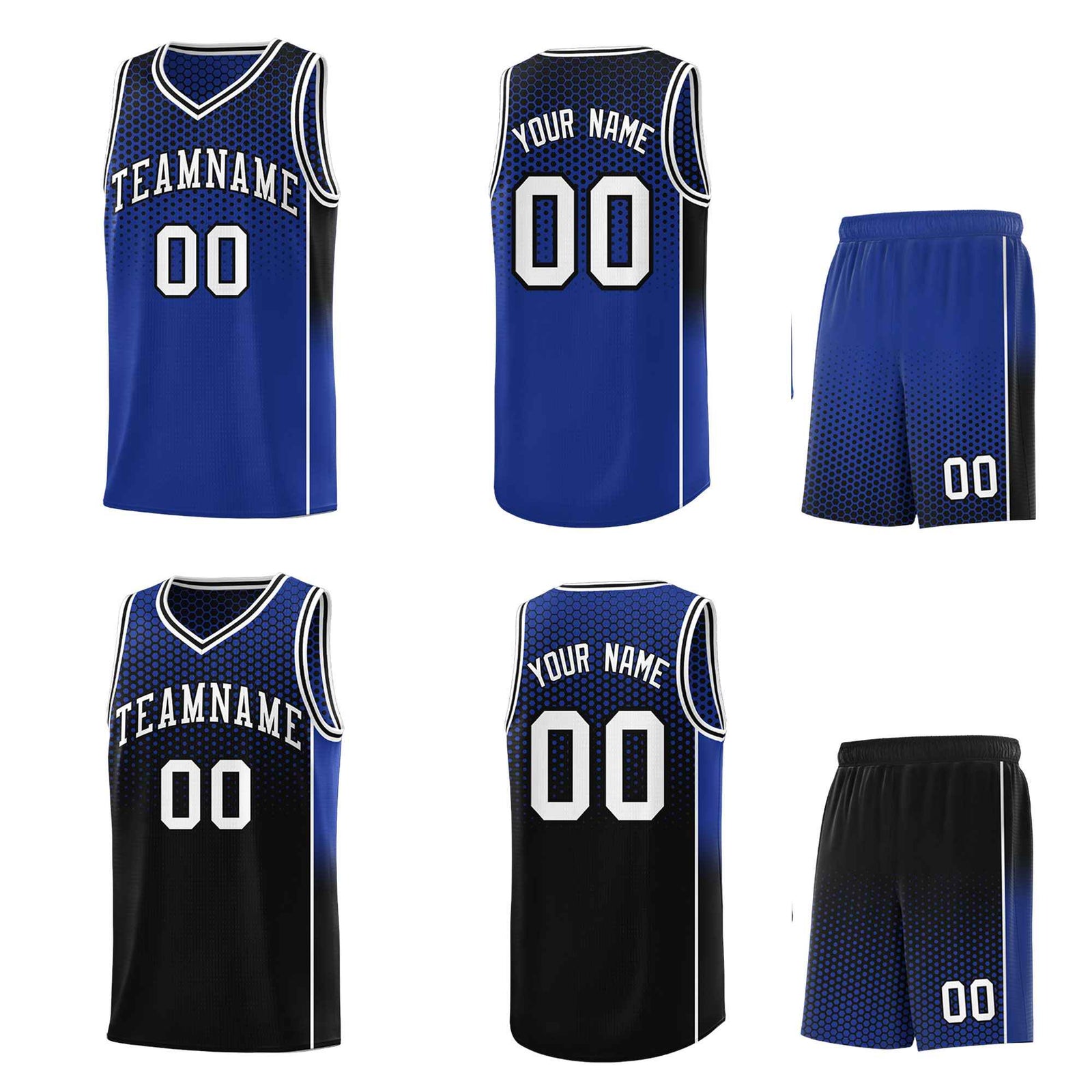 Custom Royal Black Reversible Side Gradient Sports Uniform Dot Pattern Basketball Jersey Kits