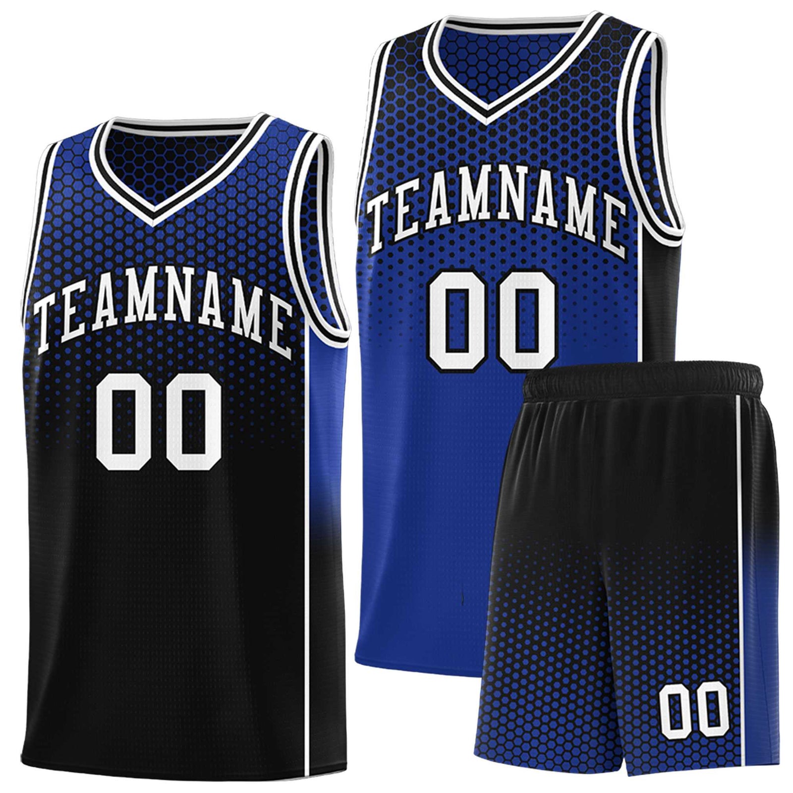 Custom Royal Black Reversible Side Gradient Sports Uniform Dot Pattern Basketball Jersey Kits