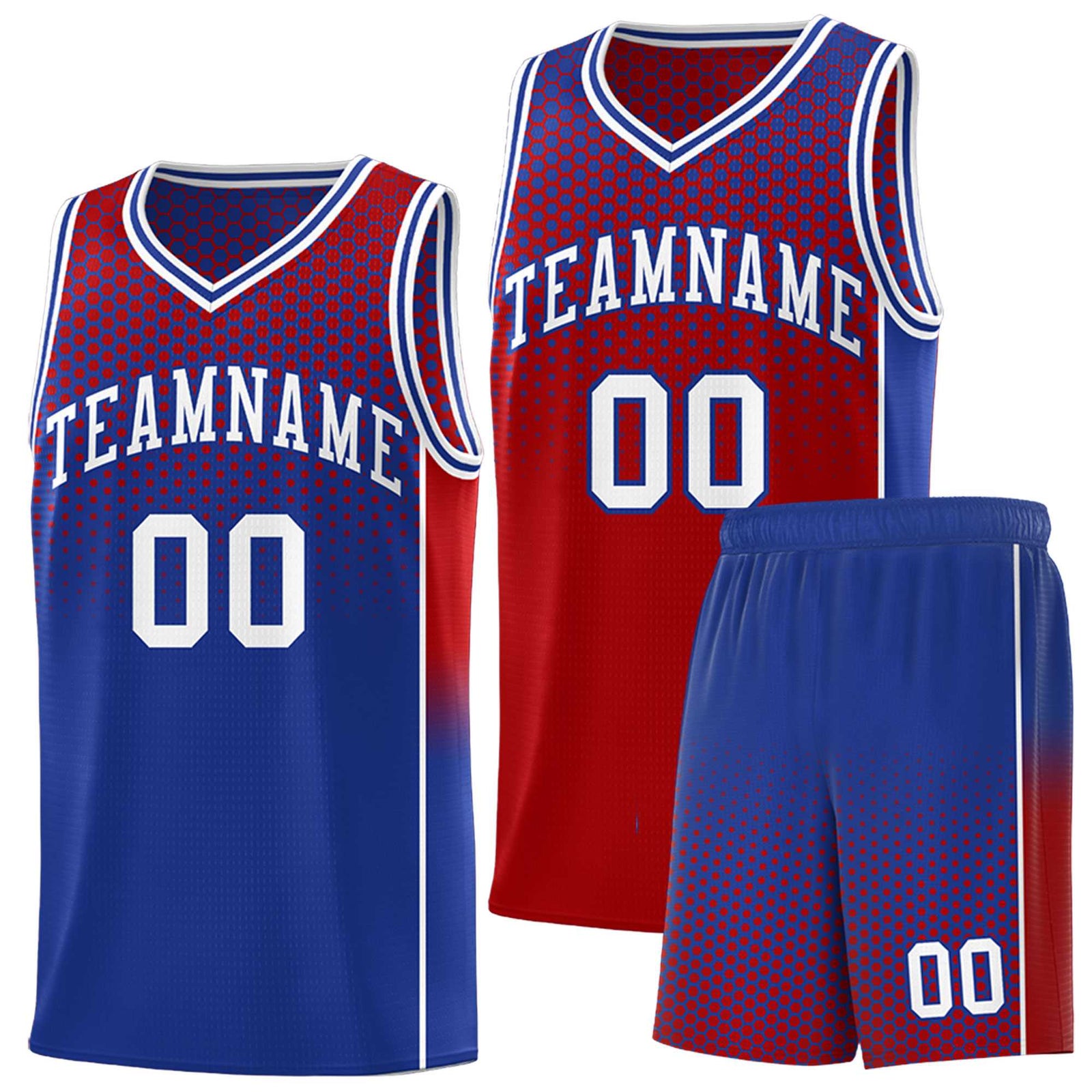 Custom Red Royal Reversible Side Gradient Sports Uniform Dot Pattern Basketball Jersey Kits