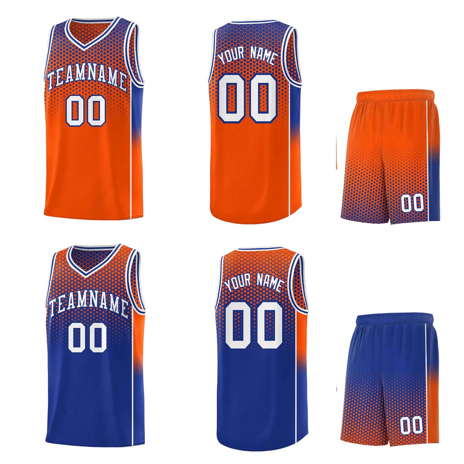 Custom Orange Royal Reversible Side Gradient Sports Uniform Dot Pattern Basketball Jersey Kits
