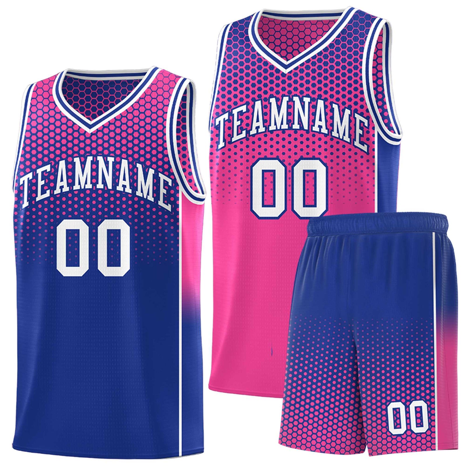 Custom Pink Royal Reversible Side Gradient Sports Uniform Dot Pattern Basketball Jersey Kits