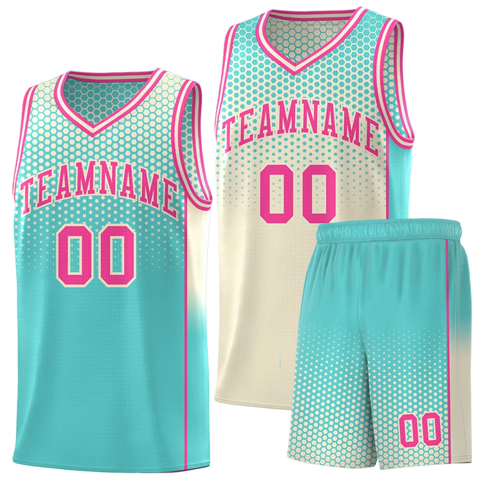 Custom Cream Bright Green Reversible Side Gradient Sports Uniform Dot Pattern Basketball Jersey Kits