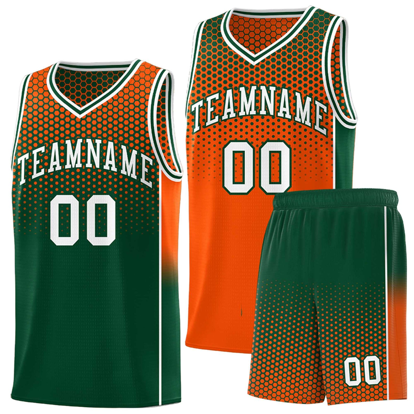 Custom Orange Green Reversible Side Gradient Sports Uniform Dot Pattern Basketball Jersey Kits