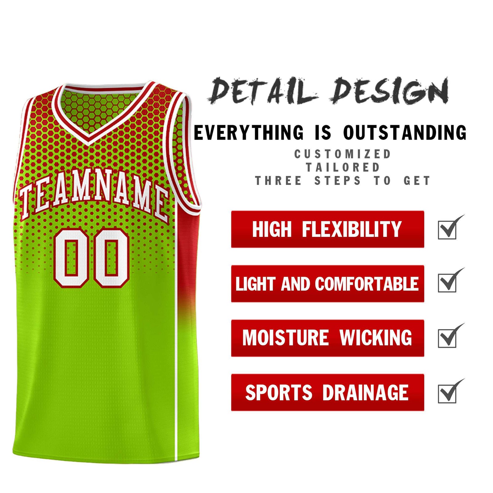 Custom Neon Green Red Reversible Side Gradient Sports Uniform Dot Pattern Basketball Jersey Kits