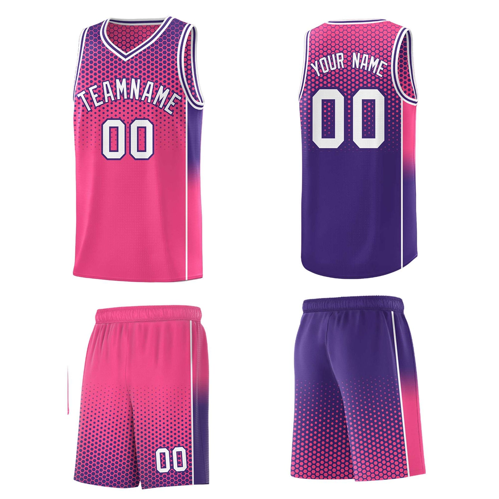 Custom Pink Purple Reversible Side Gradient Sports Uniform Dot Pattern Basketball Jersey Kits