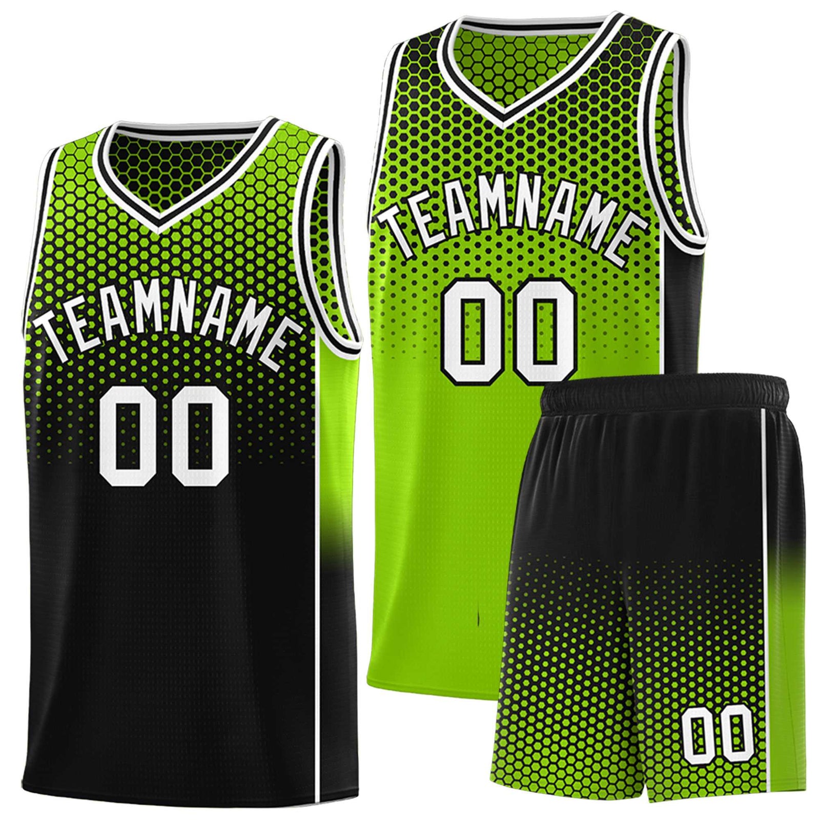 Custom Neon Green Black Reversible Side Gradient Sports Uniform Dot Pattern Basketball Jersey Kits