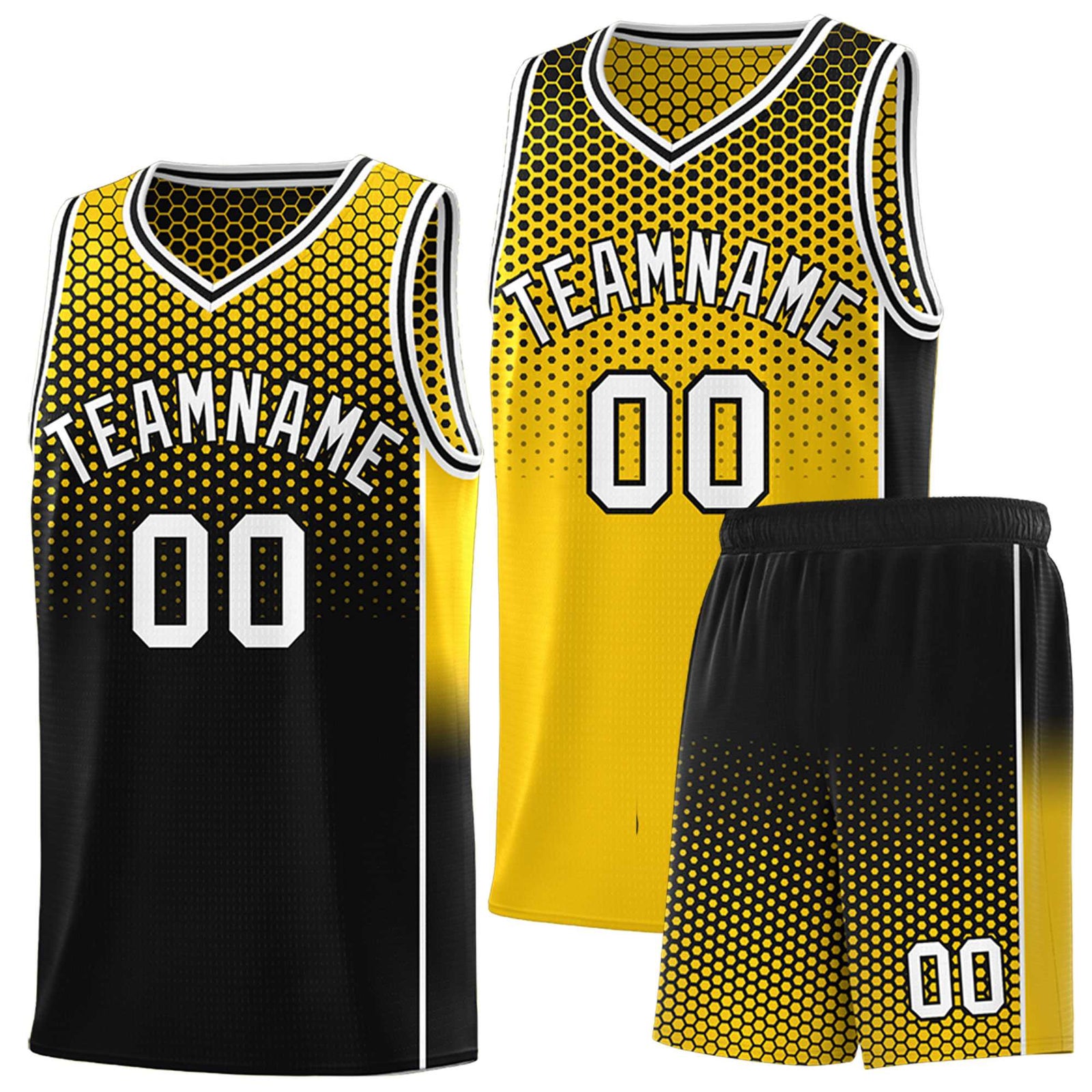 Custom Gold Black Reversible Side Gradient Sports Uniform Dot Pattern Basketball Jersey Kits