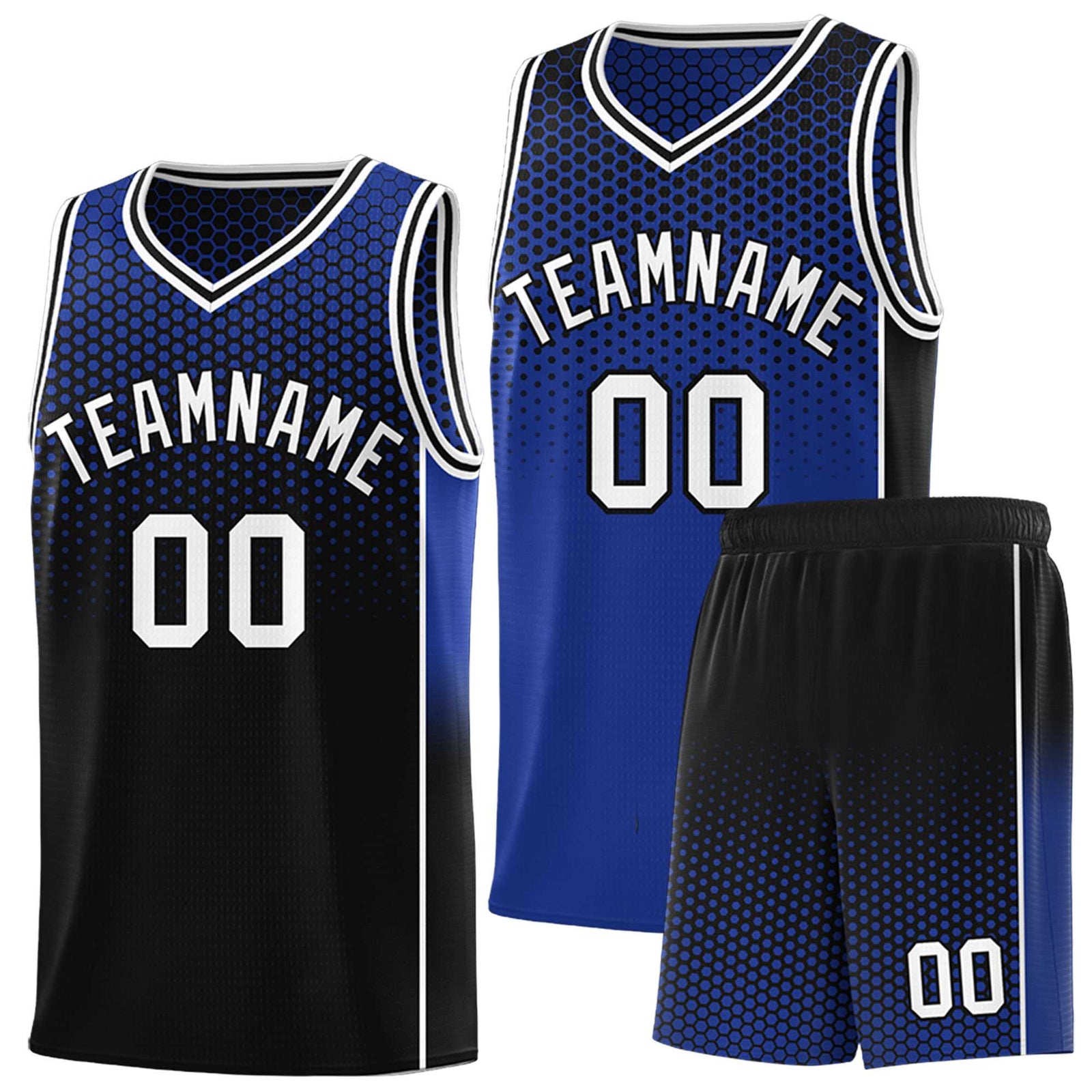 Custom Royal Black Reversible Side Gradient Sports Uniform Dot Pattern Basketball Jersey Kits