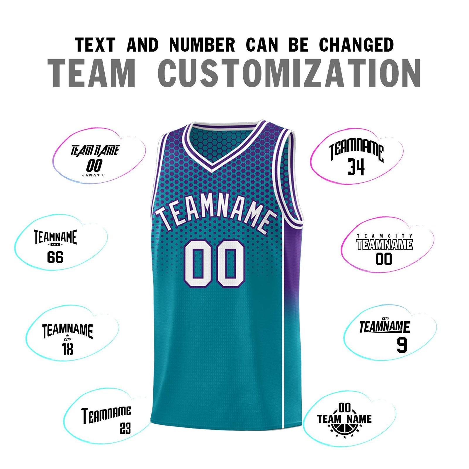 Custom Teal Purple Reversible Side Gradient Sports Uniform Dot Pattern Basketball Jersey Kits