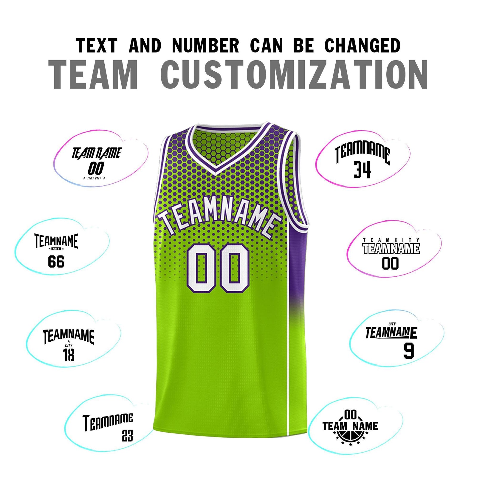 Custom Neon Green Purple Reversible Side Gradient Sports Uniform Dot Pattern Basketball Jersey Kits