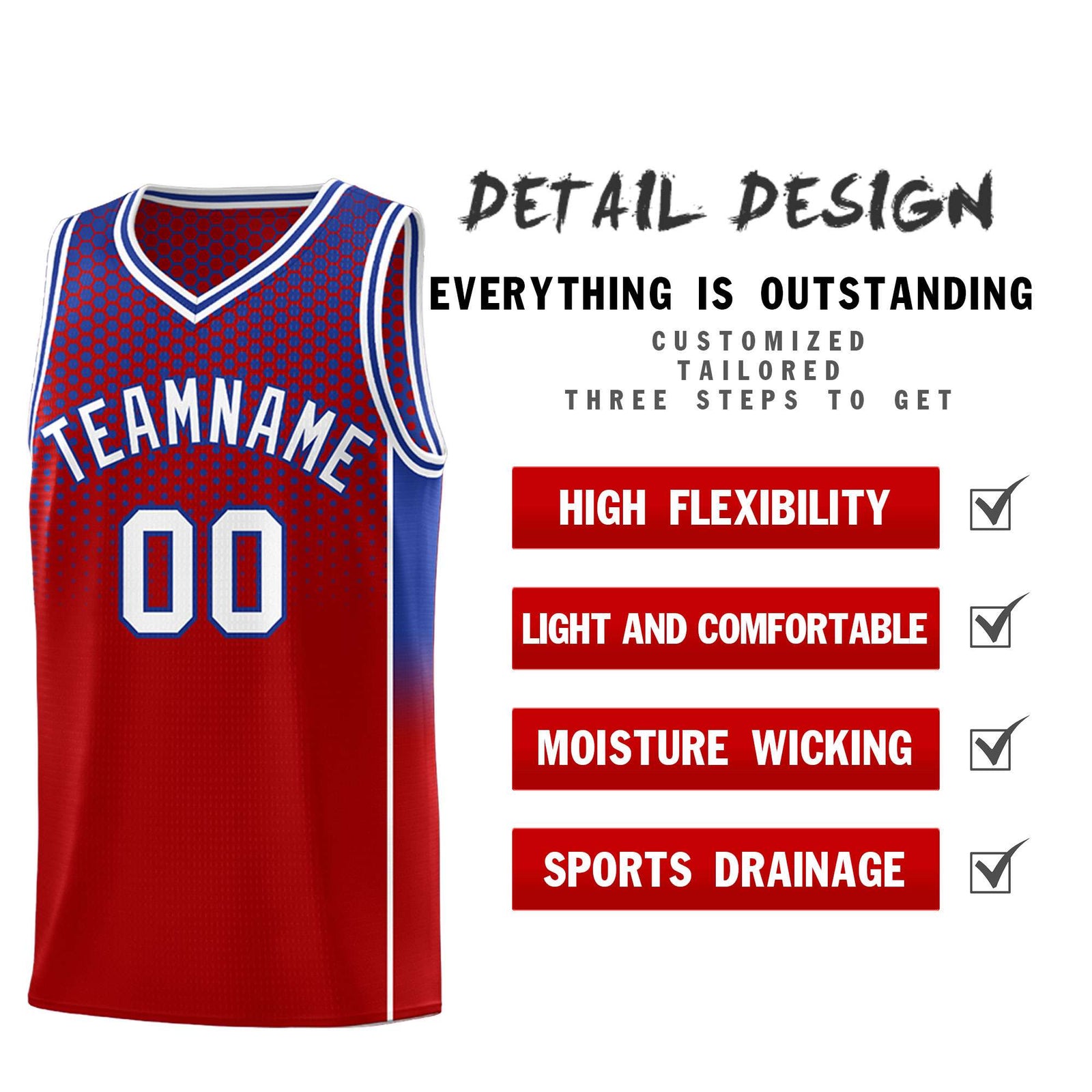 Custom Red Royal Reversible Side Gradient Sports Uniform Dot Pattern Basketball Jersey Kits