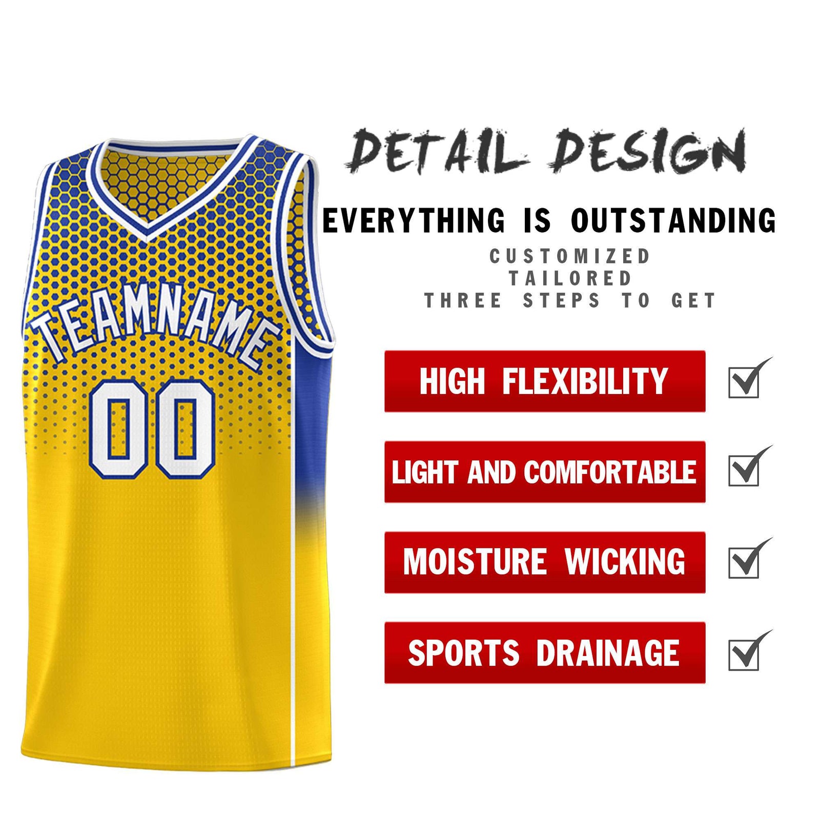 Custom Gold Royal Reversible Side Gradient Sports Uniform Dot Pattern Basketball Jersey Kits