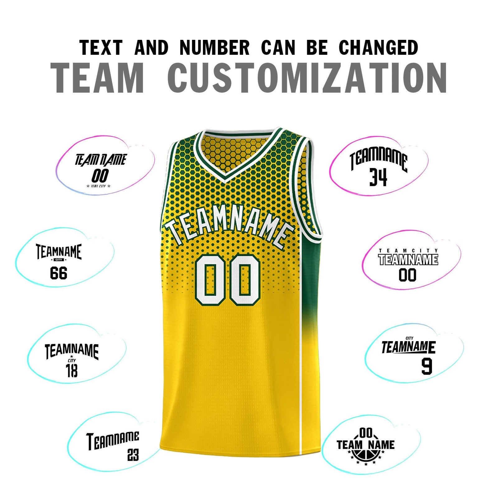 Custom Gold Green Reversible Side Gradient Sports Uniform Dot Pattern Basketball Jersey Kits