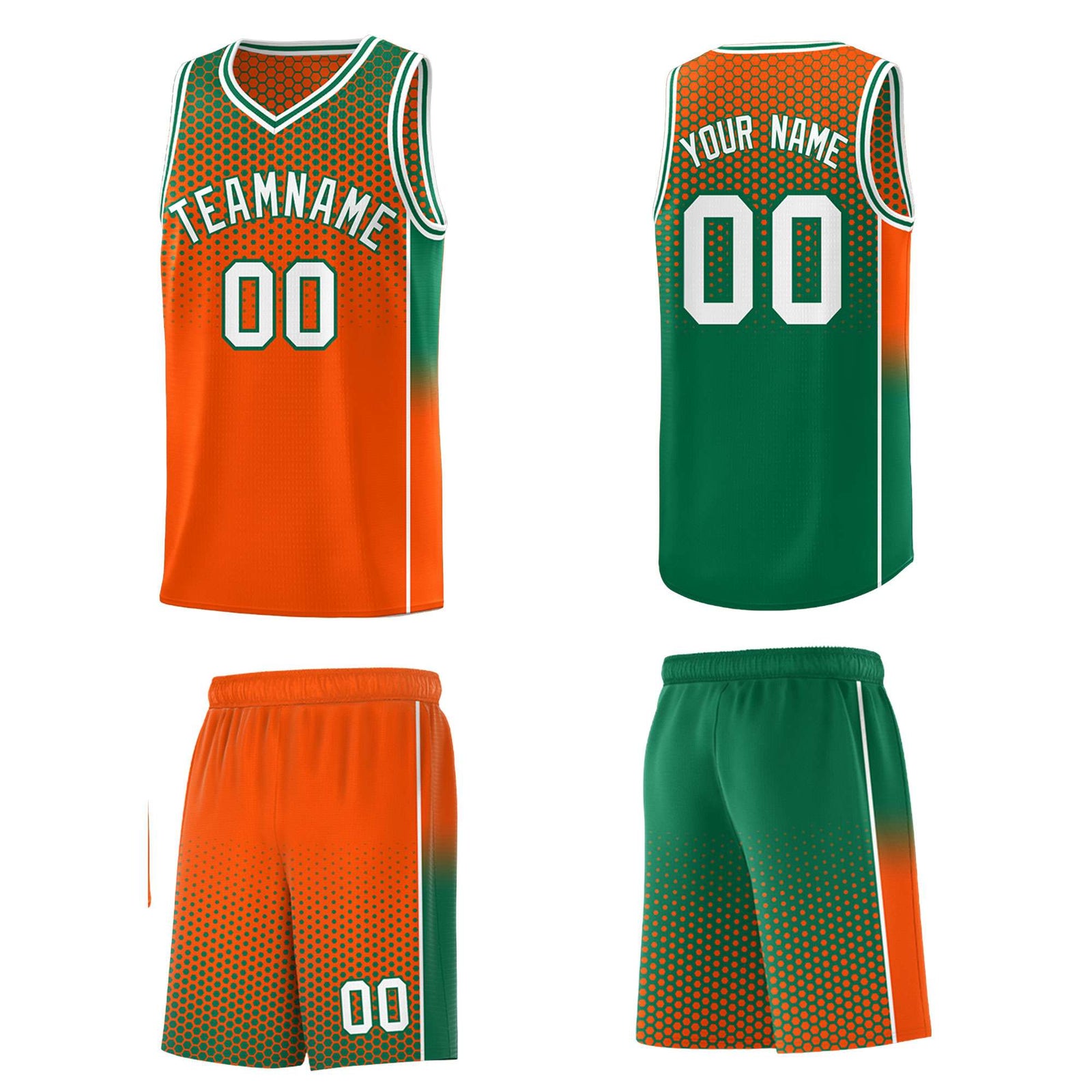 Custom Orange Kelly Green Reversible Side Gradient Sports Uniform Dot Pattern Basketball Jersey Kits