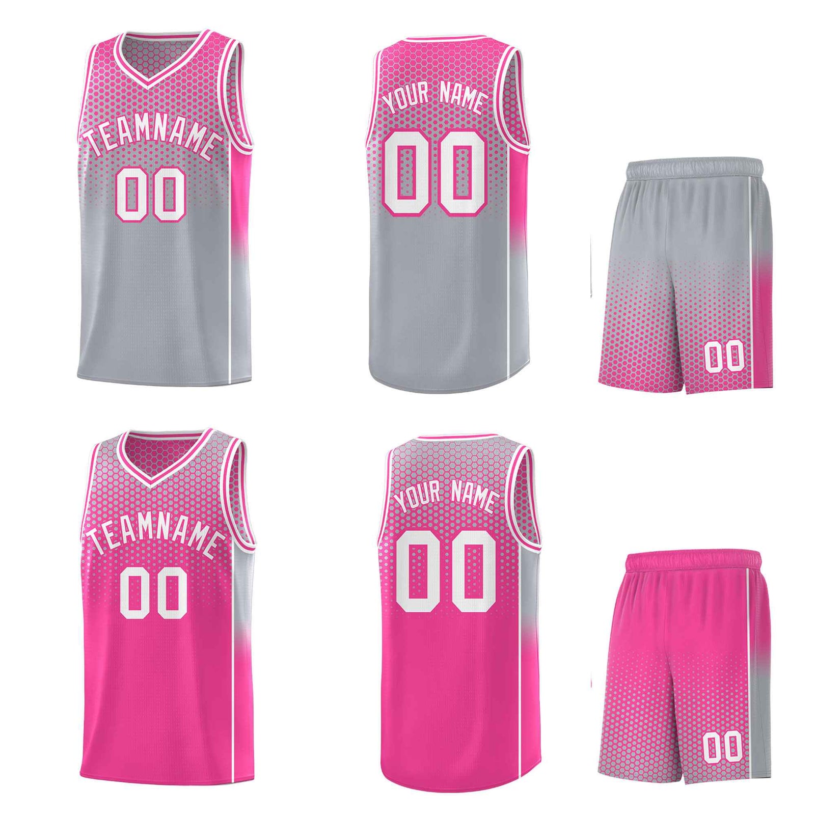 Custom Gray Pink Reversible Side Gradient Sports Uniform Dot Pattern Basketball Jersey Kits