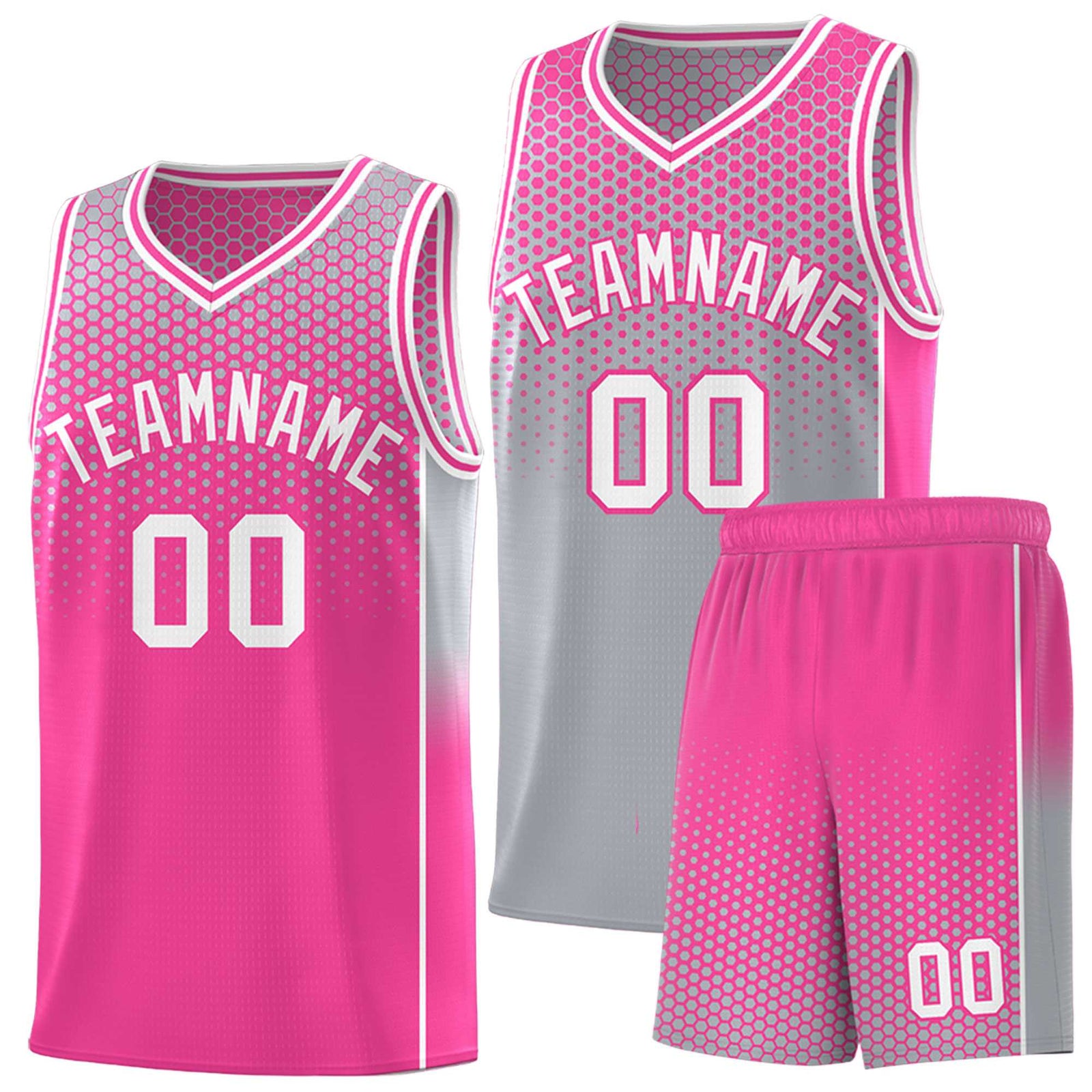 Custom Gray Pink Reversible Side Gradient Sports Uniform Dot Pattern Basketball Jersey Kits