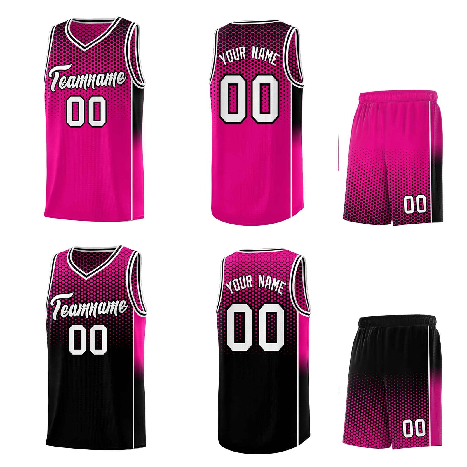 Custom Rose Red Black Reversible Side Gradient Sports Uniform Dot Pattern Basketball Jersey Kits