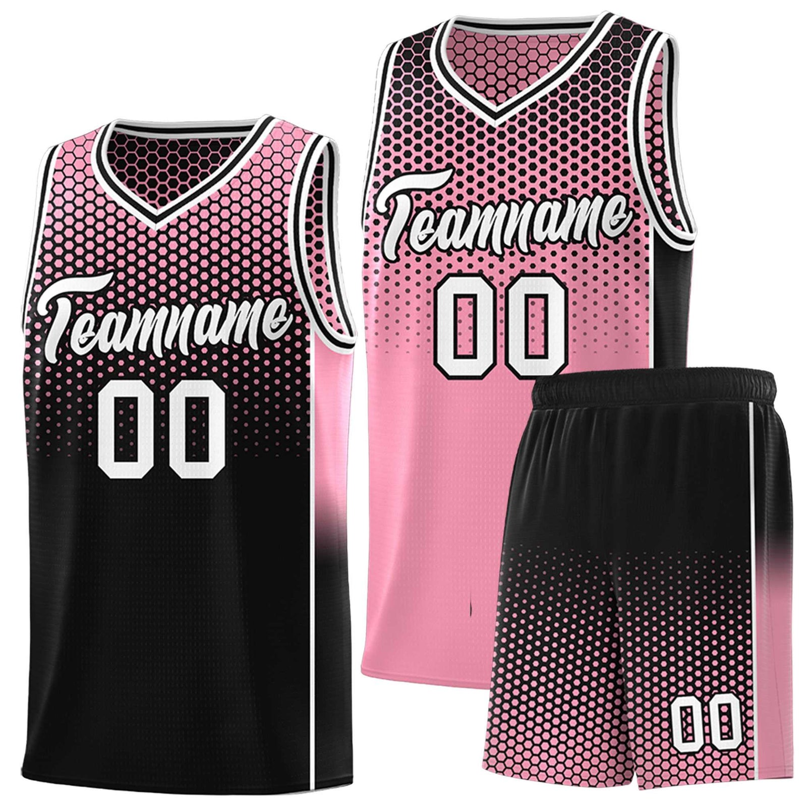 Custom Light Pink Black Reversible Side Gradient Sports Uniform Dot Pattern Basketball Jersey Kits