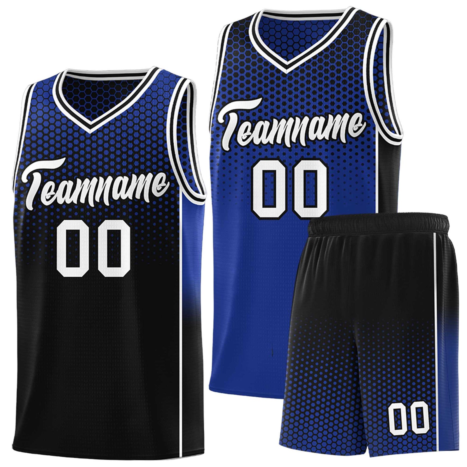 Custom Royal Black Reversible Side Gradient Sports Uniform Dot Pattern Basketball Jersey Kits