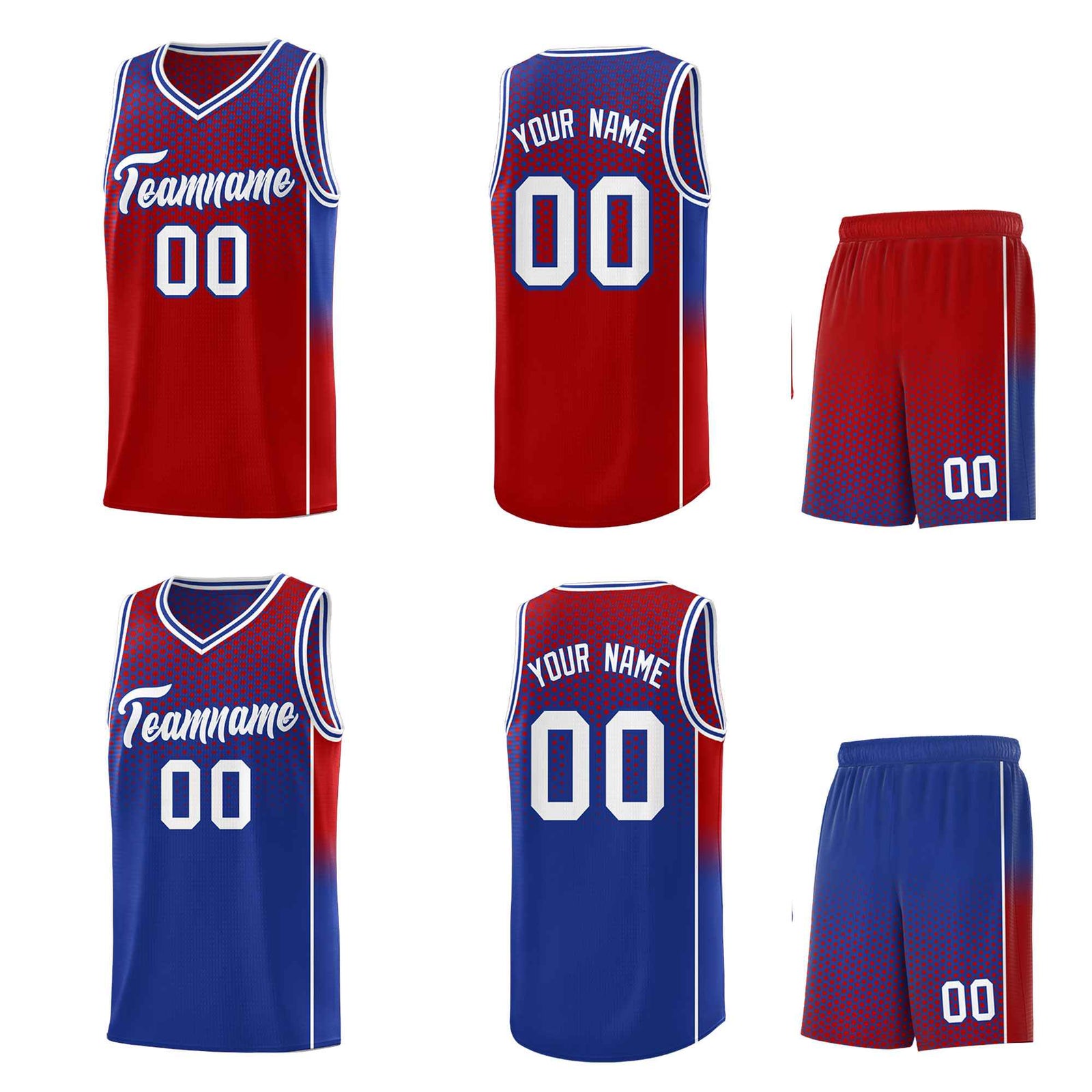 Custom Red Royal Reversible Side Gradient Sports Uniform Dot Pattern Basketball Jersey Kits