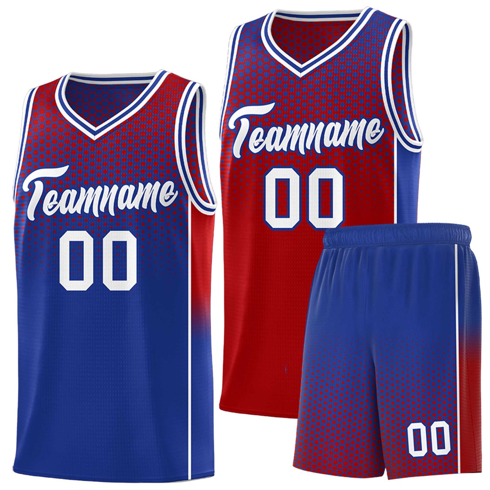 Custom Red Royal Reversible Side Gradient Sports Uniform Dot Pattern Basketball Jersey Kits