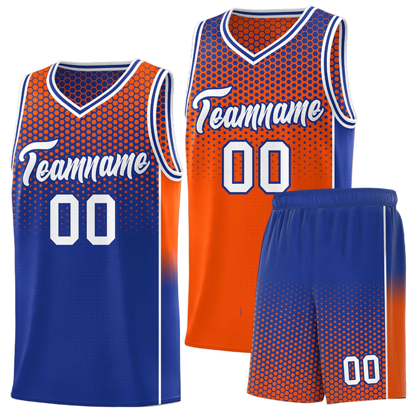 Custom Orange Royal Reversible Side Gradient Sports Uniform Dot Pattern Basketball Jersey Kits