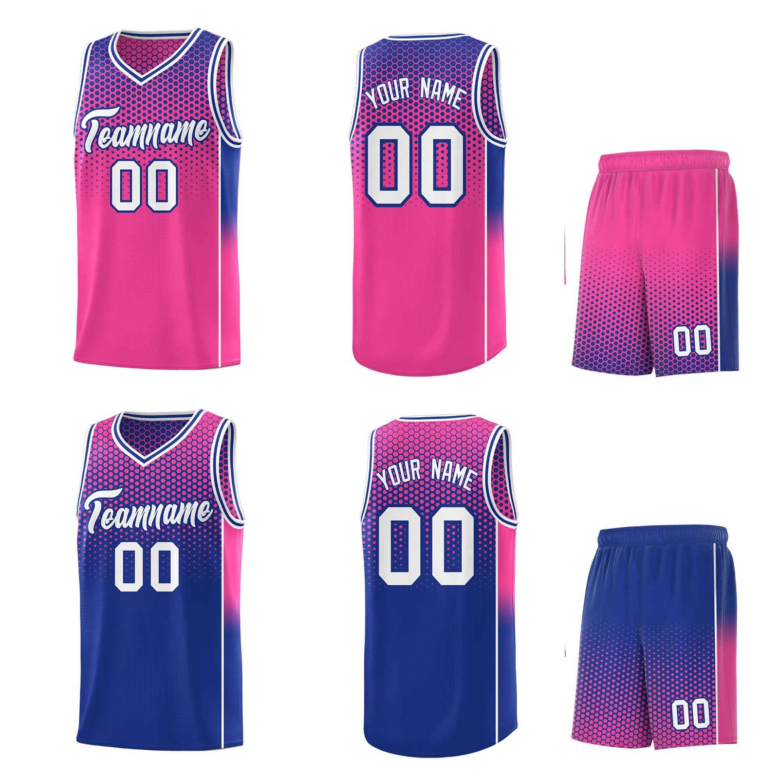 Custom Pink Royal Reversible Side Gradient Sports Uniform Dot Pattern Basketball Jersey Kits